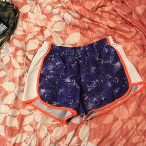 Purple orange and white athletic shorts